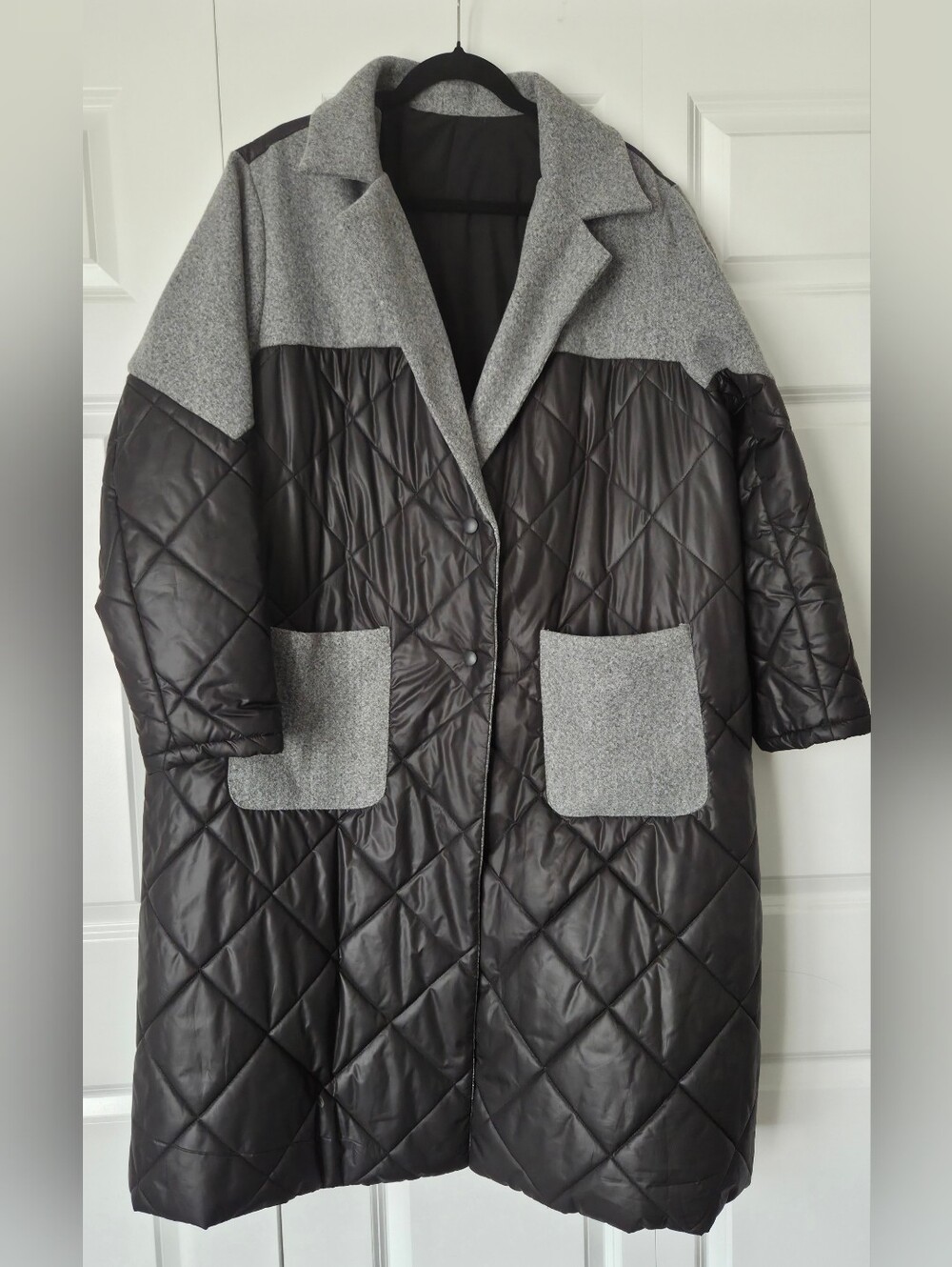 SHEIN Two-Tone Quilted Puffer Coat in Black & Gray